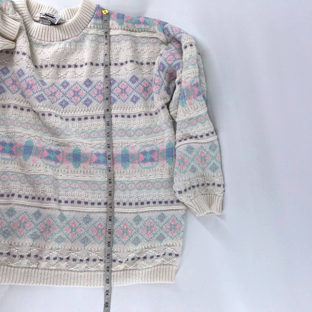 Vintage Sweaters by Jolie Pastel Geometric Knit Crewneck Sweater Ivory Pink Blue - Picture 7 of 8